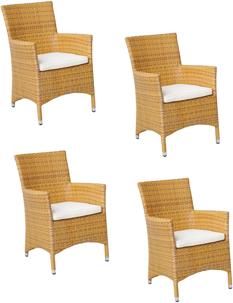 4x KONWAY® GARDA Sessel Tabaco + Sitzkissen Polyrattan Garten Stühle Stuhl Set Bild 1