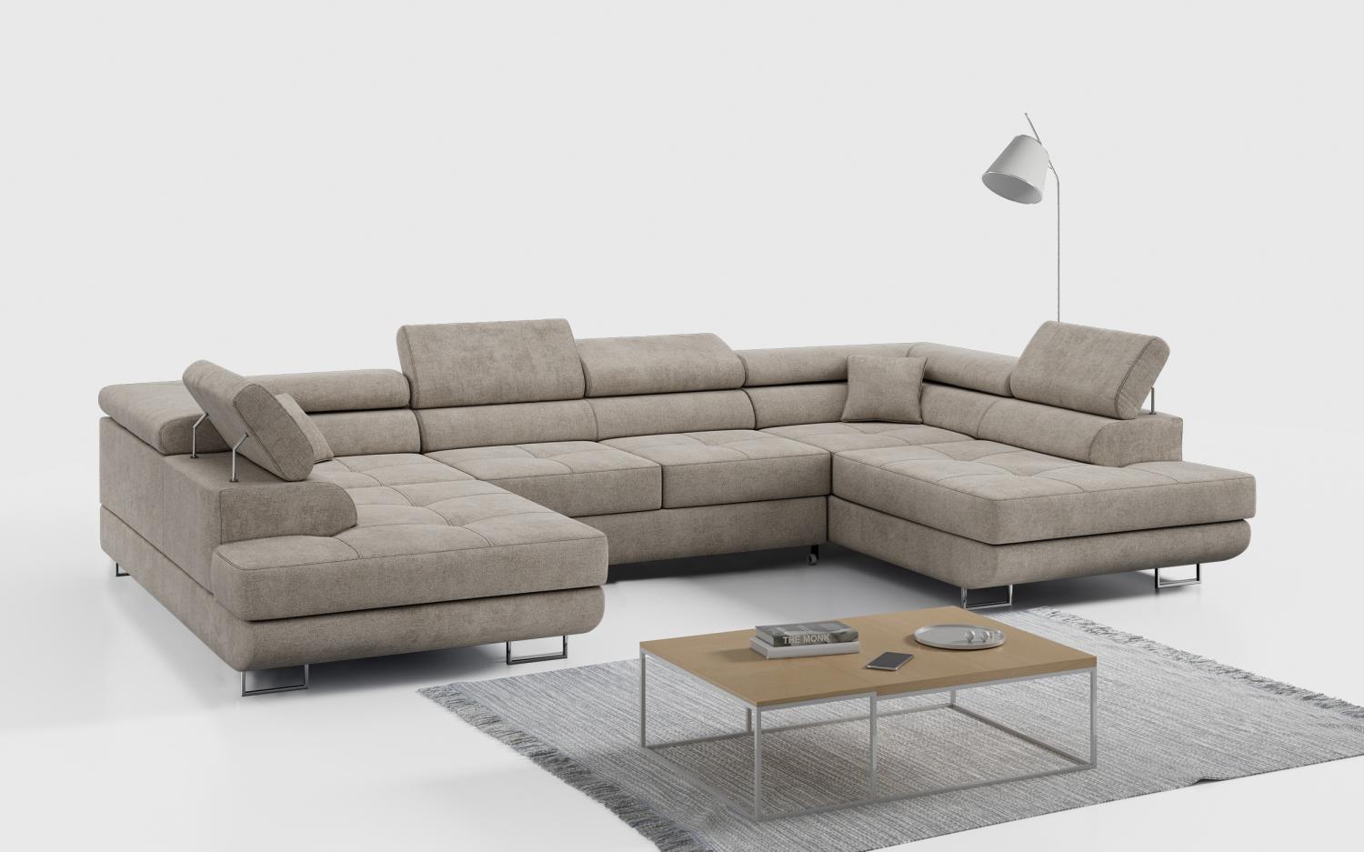 Ecksofa, Wohnzimmer U Couch, Polstersofa mit Bettkasten - GUSTAW-U - Beige Struktur Bild 1