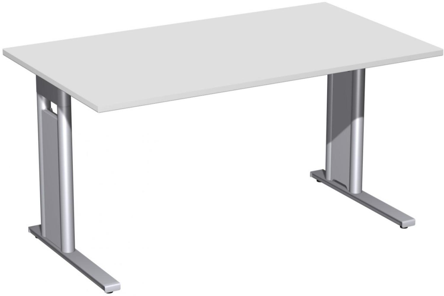 Schreibtisch 'C Fuß Pro', feste Höhe 140x80cm, Lichtgrau / Silber Bild 1