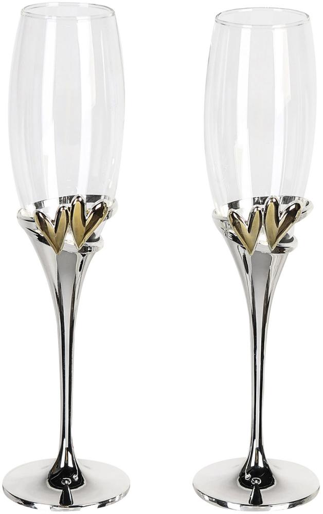 GILDE 2tlg. Set, Champagnerglas, Sektglas, "Goldhearts", Herzmotiv, Glas, Metall, klar, silberfarben, , H. 27 cm, D. 7 cm 50234 Bild 1