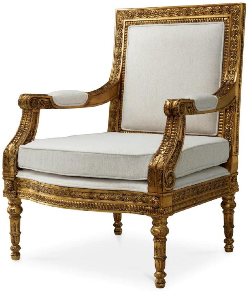 Casa Padrino Luxus Barock Mahagoni Sessel mit Sitzkissen Creme / Antik Gold - Prunkvoller Barockstil Wohnzimmer & Hotel Sessel - Barock Wohnzimmer & Hotel Möbel - Luxus Qualität Bild 1