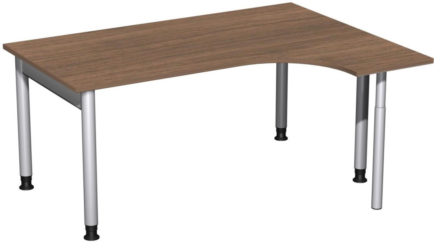 PC-Schreibtisch '4 Fuß Pro' rechts, höhenverstellbar, 160x120cm, Nussbaum / Silber Bild 1