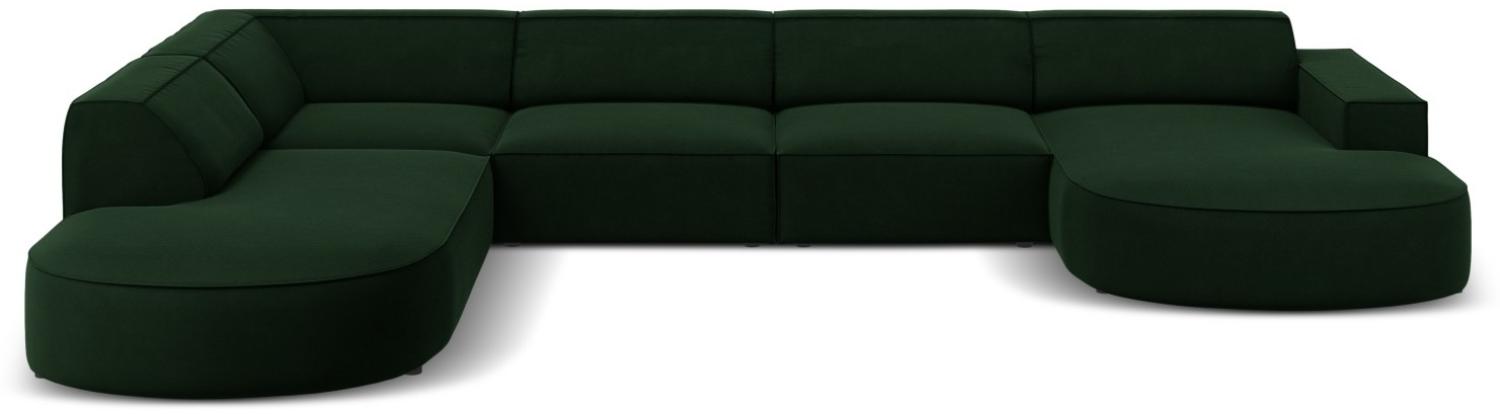 Micadoni 7-Sitzer Samtstoff Panorama Ecke links Sofa Jodie | Bezug Bottle Green | Beinfarbe Black Plastic Bild 1
