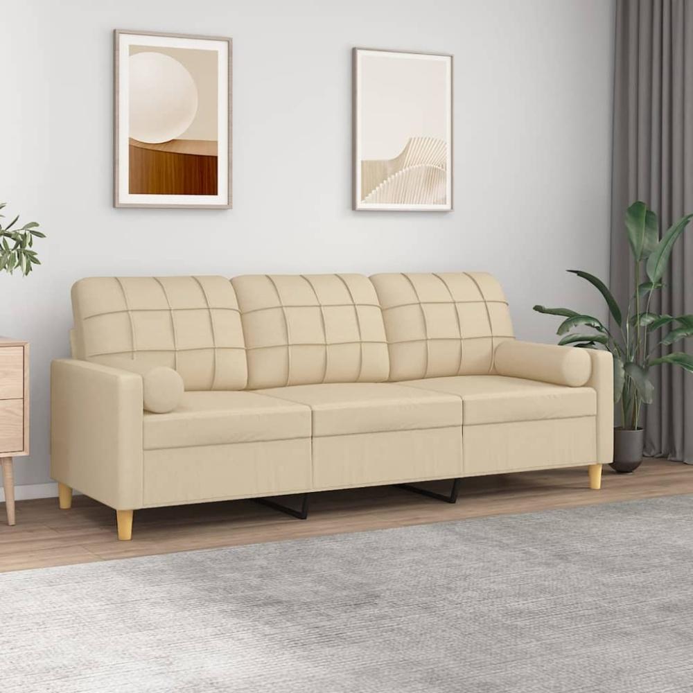 vidaXL 3-Sitzer-Sofa mit Zierkissen Creme 180 cm Stoff Bild 1
