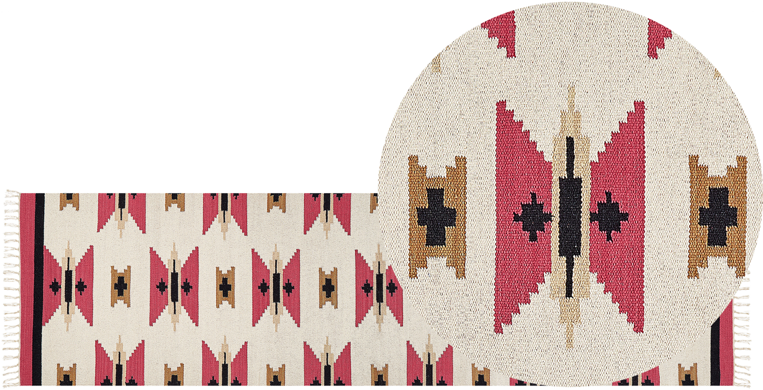 Kelim Teppich Baumwolle mehrfarbig 80 x 300 cm geometrisches Muster Kurzflor GARNI Bild 1