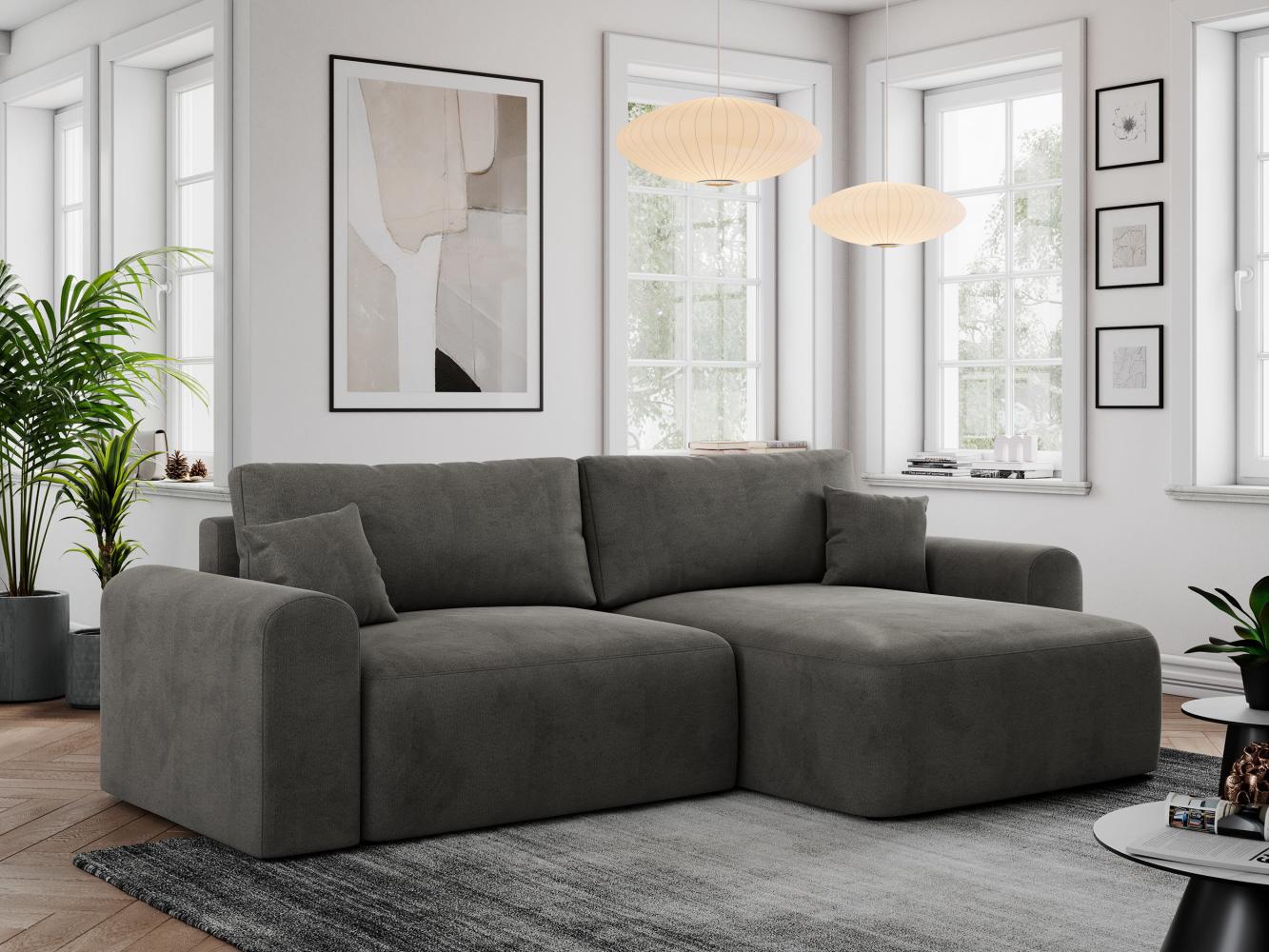 Ecksofa L-form, Couch mit Schlaffunktion und Bettkaste - NELSON - Dunkelgrau Velours Bild 1