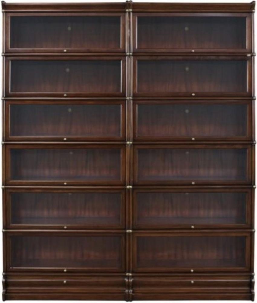 Casa Padrino Luxus Mahagoni Bücherschrank mit 12 Glastüren und 2 Schubladen Dunkelbraun 172 x 31 x H. 211 cm - Luxus Büromöbel Bild 1