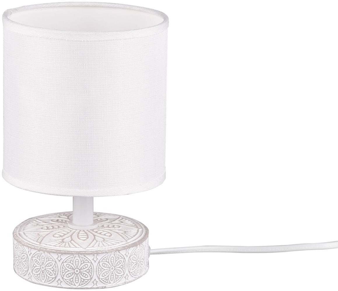 Moderne LED Keramik Tischleuchte Stofflampenschirm in Weiß, Ø13cm, Höhe 20cm Bild 1