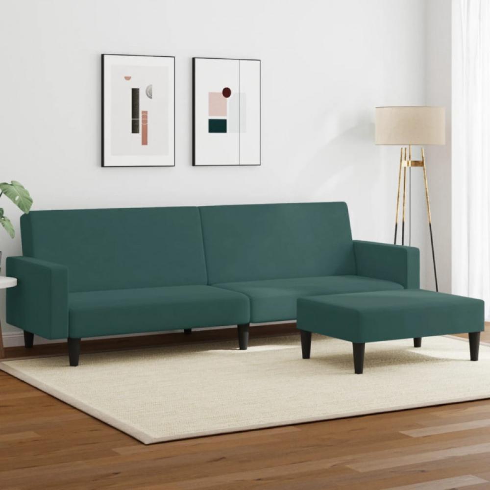 Schlafsofa 2-Sitzer mit Fußhocker Dunkelgrün Samt (Farbe: Grün) Bild 1