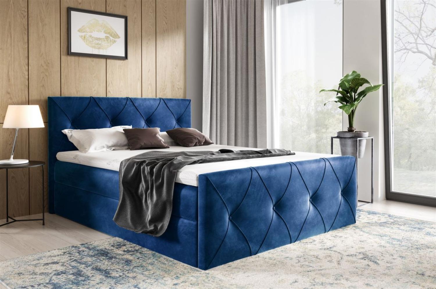 Boxspringbett Schlafzimmerbett LEWIS LUX 160x220cm in Stoff Fresh Blau Bild 1