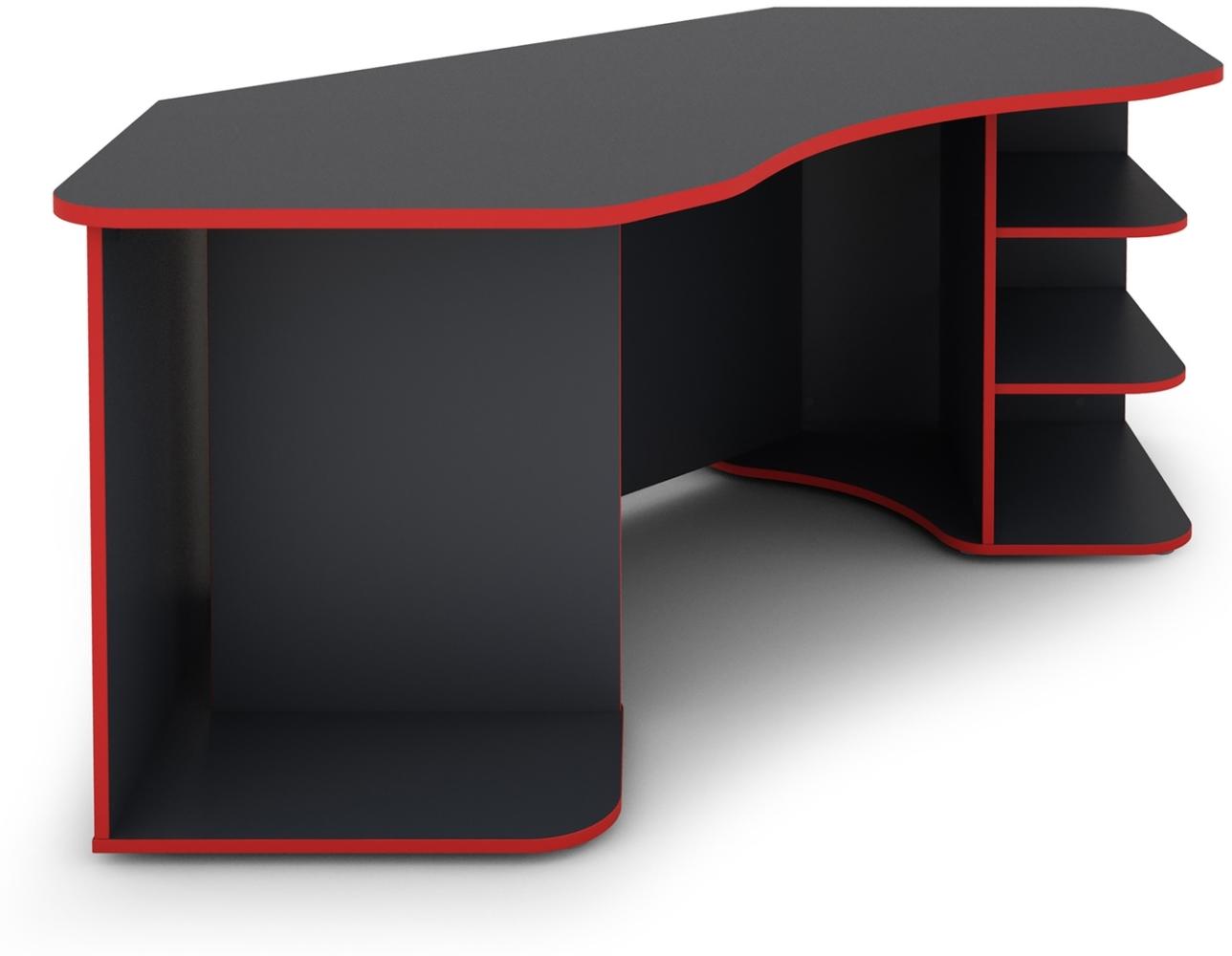 Gamingtisch mit pflegeleichter und robuster Melamin Beschichtung. Der Schreibtisch ist anthrazit abgesetzten Kanten Versehen, Holzwerkstoff Spanplatte, grau-rot, B 198, H 76, T 85 cm Bild 1