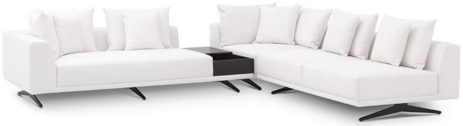 Casa Padrino Luxus Ecksofa Weiß / Bronzefarben 340 x 292 x H. 64 cm - Edles Wohnzimmer Sofa mit Kissen - Luxus Möbel - Luxus Qualität Bild 1