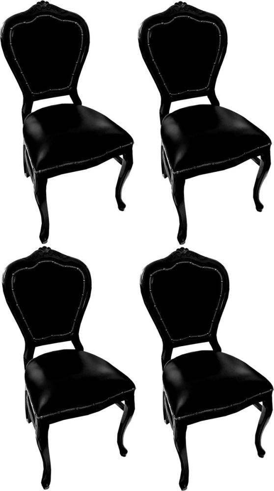 Casa Padrino Luxus Barock Esszimmer Set Schwarz / Schwarz 45 x 47 x H. 99 cm - 4 handgefertigte Massivholz Esszimmerstühle mit Echtleder - Barock Esszimmermöbel Bild 1