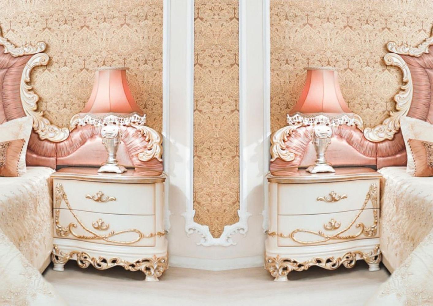 Casa Padrino Luxus Barock Nachtkommoden Set Weiß / Creme / Kupferfarben 70 x 55 x H. 68 cm - Prunkvolle Massivholz Nachttische - Barock Schlafzimmer Möbel Bild 1