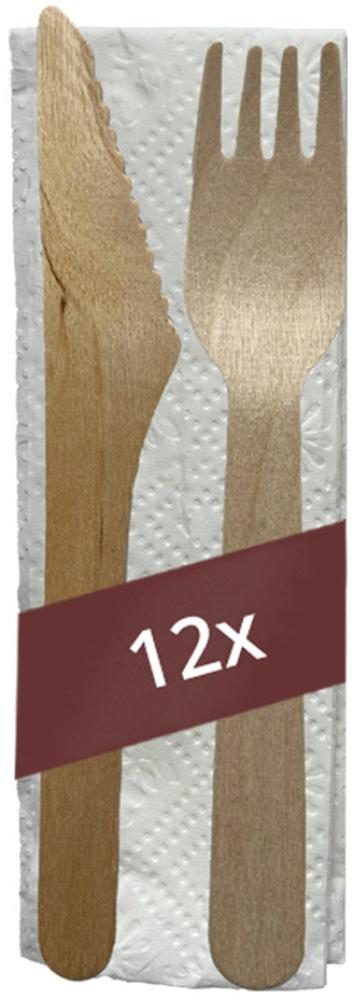 Besteckset aus Holz FSC® 100% wachsbeschichtet 3-teilig (12er Set) - A Bild 1