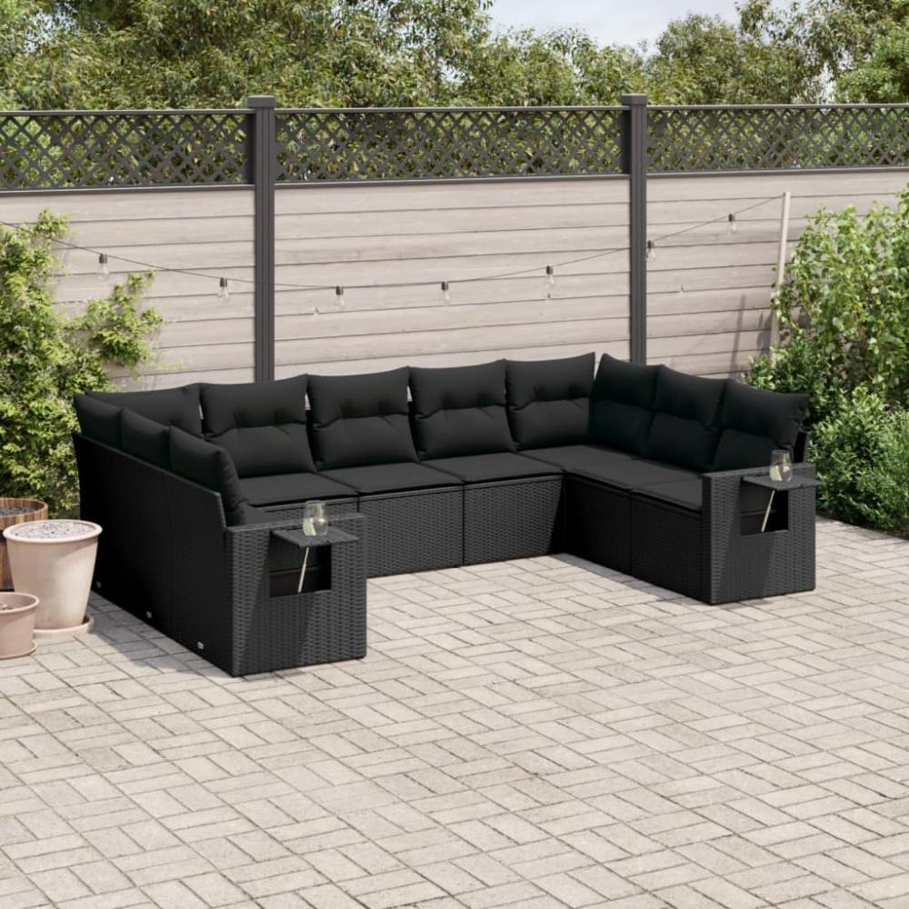 vidaXL 9-tlg. Garten-Sofagarnitur mit Kissen Schwarz Poly Rattan Bild 1