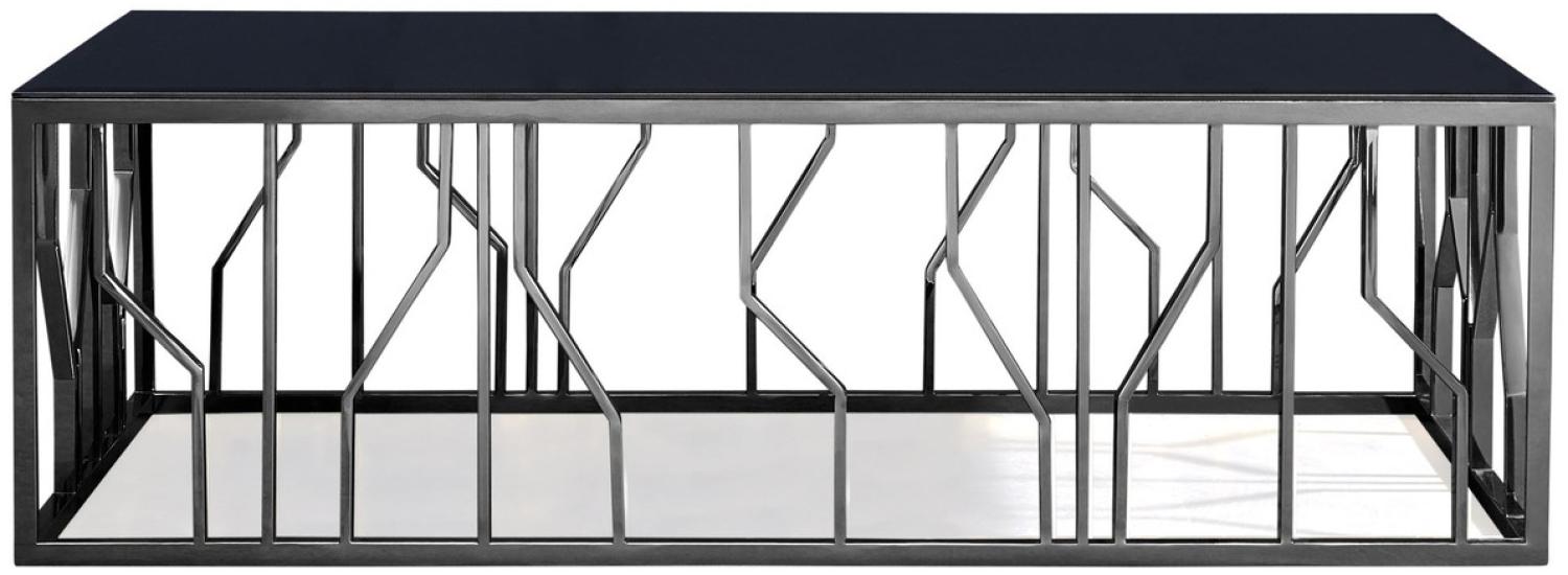 Casa Padrino Luxus Couchtisch Silber / Schwarz 125 x 65 x H. 43 cm - Rechteckiger Edelstahl Wohnzimmertisch mit Glasplatte - Wohnzimmer Möbel - Luxus Qualität Bild 1
