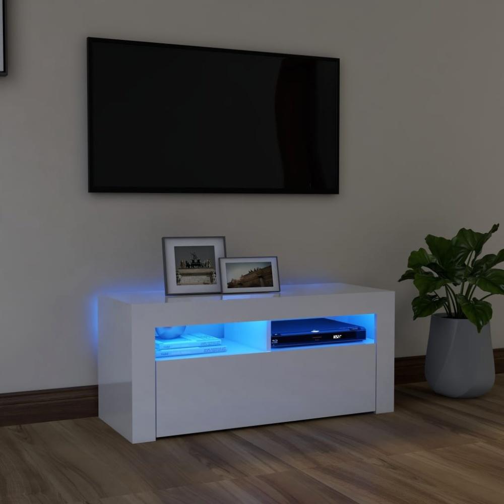 vidaXL TV-Schrank mit LED-Leuchten Hochglanz-Weiß 90x35x40 cm, Mit Beleuchtung [804325] Bild 1