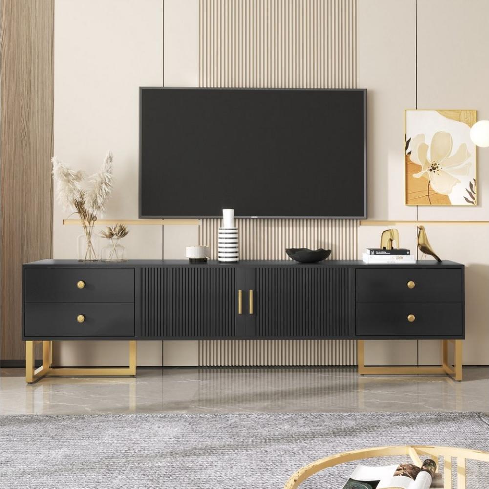 Merax Lowboard mit goldenen Metallsockel, TV-Schrank mit Türen und Schubladen, Fernsehtisch, TV-Ständer, B:175cm Bild 1