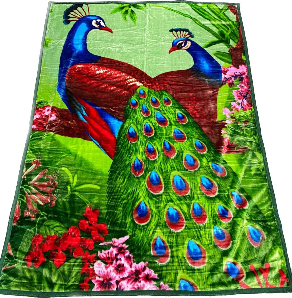 Almina Decke 160x220cm 1 Person Pfau Tagesdecke Kuscheldecke Wohndecke Fleecedecke Bettdecke Motiv 9 Bild 1