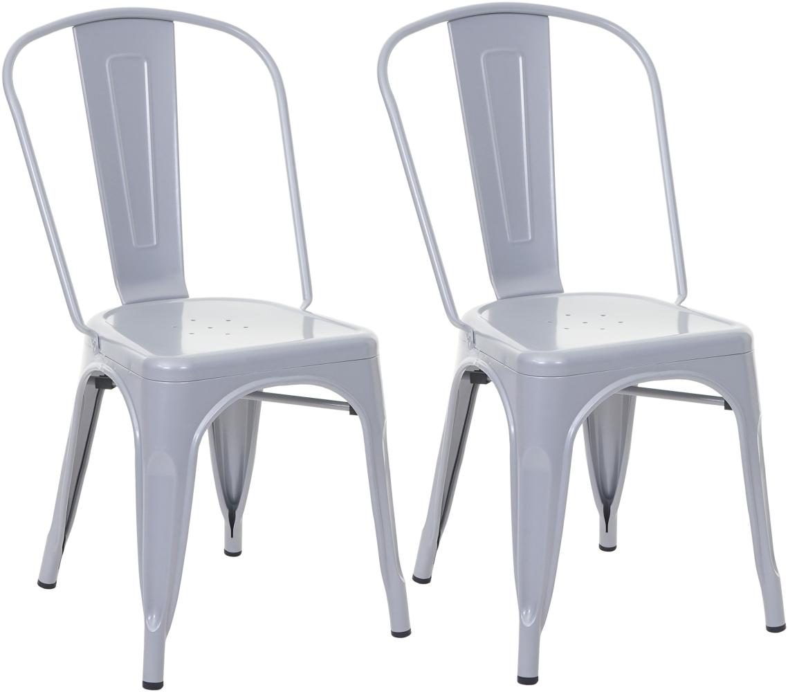 2er-Set Stuhl HWC-A73, Bistrostuhl Stapelstuhl, Metall Industriedesign stapelbar ~ grau Bild 1