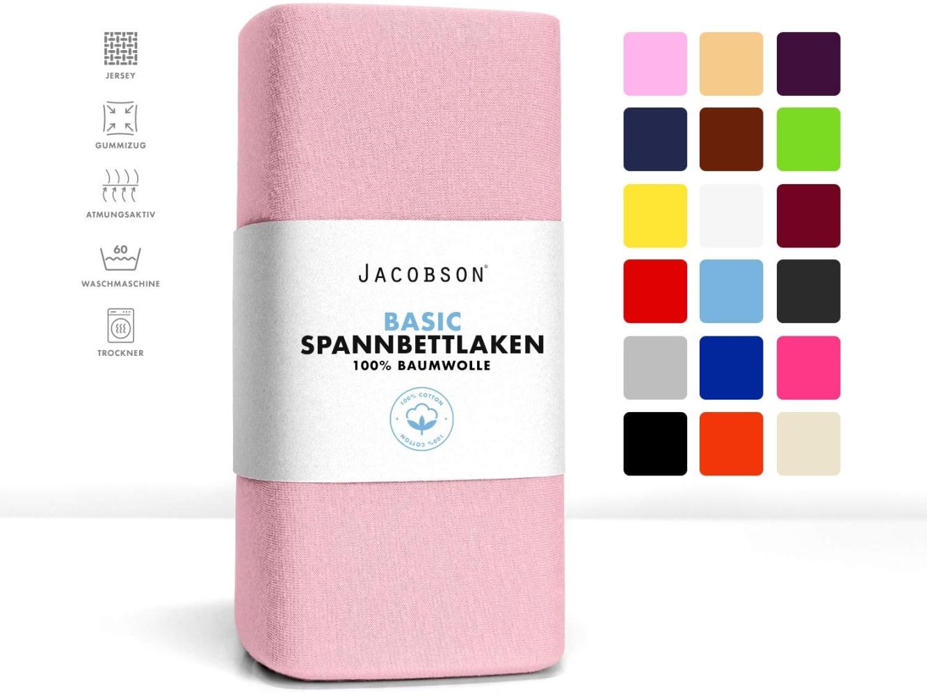 Jacobson Jersey Spannbettlaken Spannbetttuch Baumwolle Bettlaken (Topper 180-200x200 cm, Rosa) Bild 1