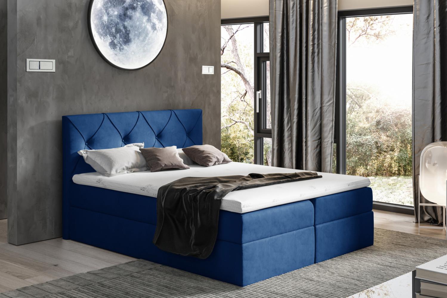 Stylefy 'Arian' Boxspringbett Velours Dunkelblau 140 x 200 cm Bild 1