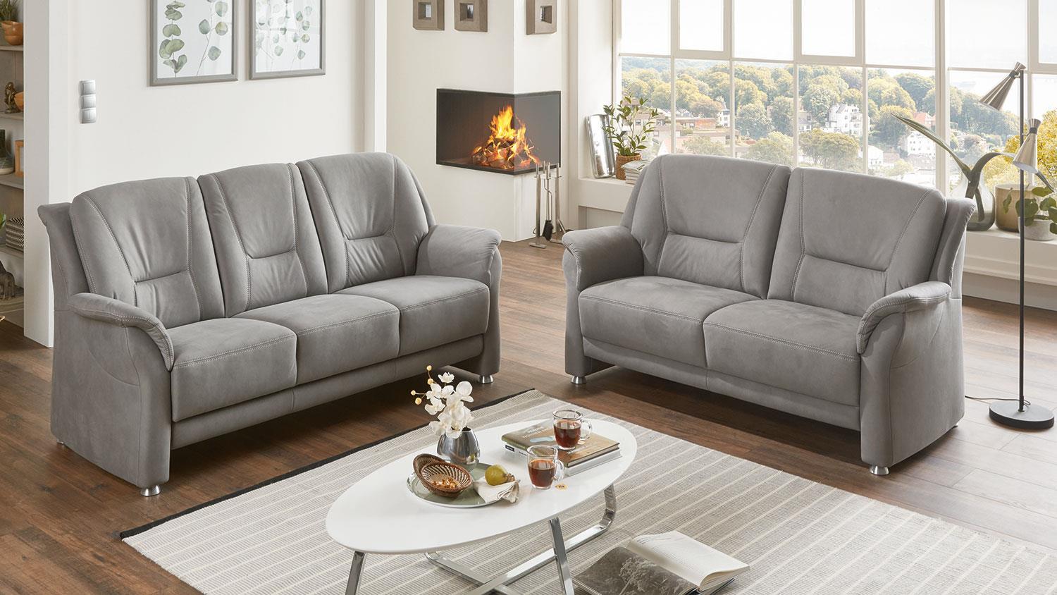 Sofa Garnitur PEDINA Polstergarnitur Couch Set 2-teilig grau Bild 1