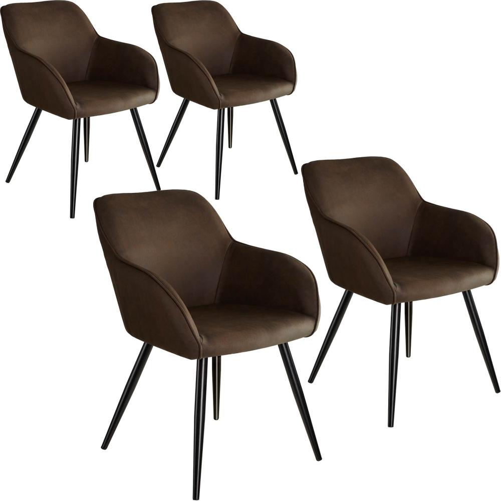 4er Set Stuhl Marilyn Stoff, schwarze Stuhlbeine - dunkelbraun/schwarz Bild 1