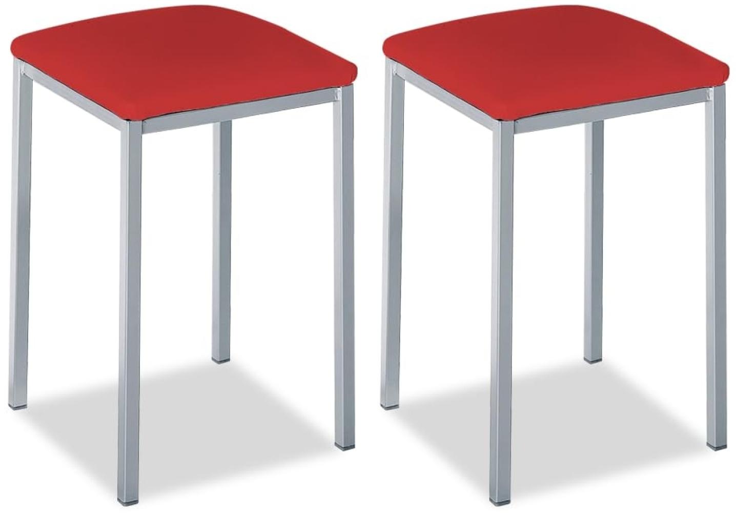 ASTIMESA - Gepolsterter Küchenhocker - Solide und Feste Struktur - Gestell Farbe Aluminium und Sitzfläche aus Kunstleder - Sitzfarbe: Rot. Lieferumfang: 2 Stück, Maße: 35 x 35 x 45 cm Bild 1