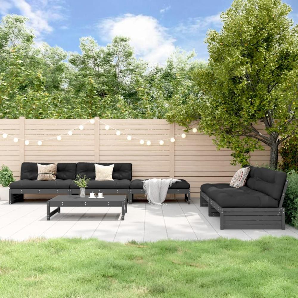 vidaXL 6-tlg. Garten-Lounge-Set mit Kissen Grau Massivholz Bild 1