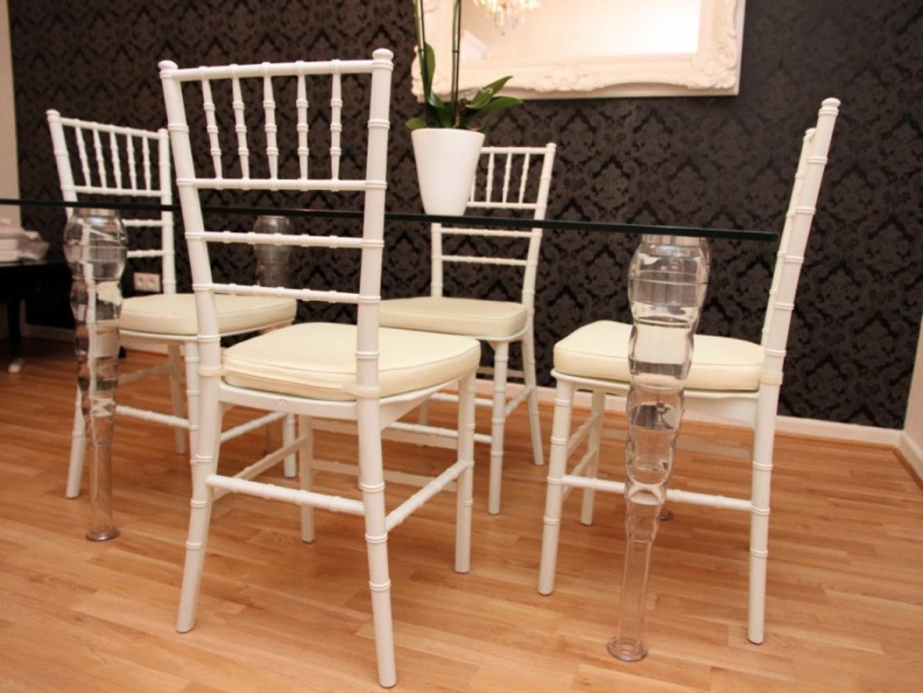 Designer Acryl Esszimmer Set Weiß/Creme - Ghost Chair Table - Polycarbonat Möbel - 1 Tisch + 4 Stühle - Casa Padrino Designer Möbel Bild 1