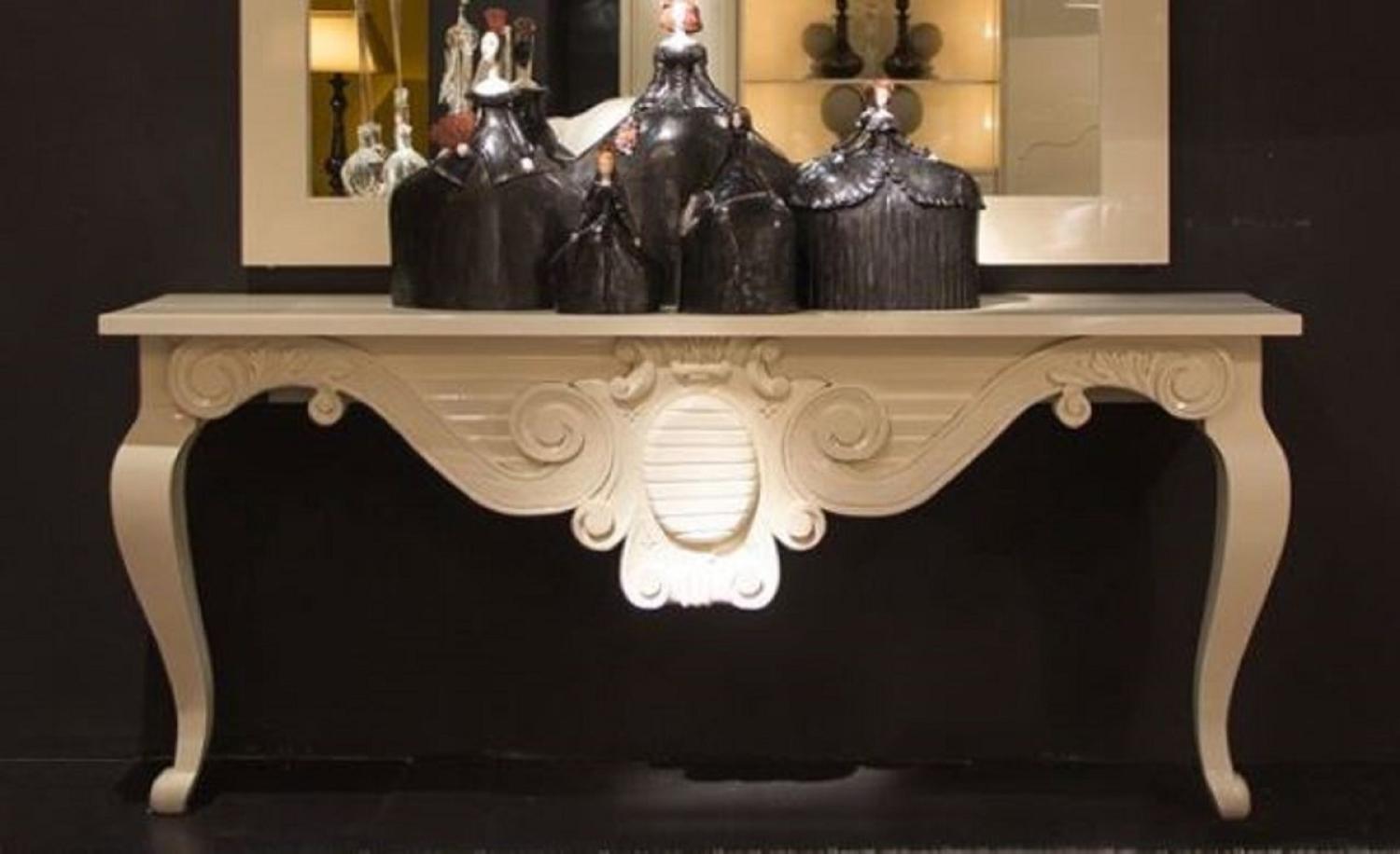 Casa Padrino Luxus Barock Konsole Weiß 200 x 45 x H. 85 cm - Handgefertigter Massivholz Konsolentisch - Barock Hotel Möbel - Luxus Qualität Bild 1