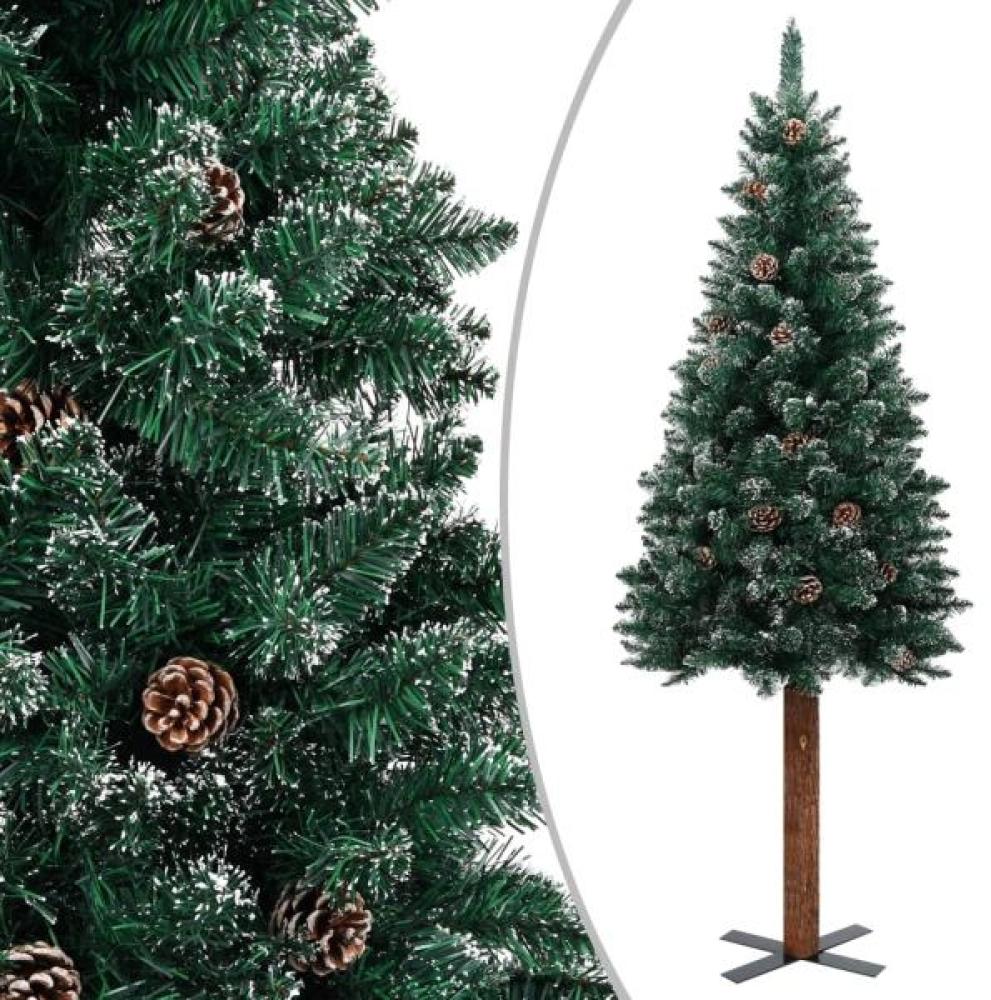 vidaXL Schlanker Weihnachtsbaum mit Echtholz und Schnee Grün 150 cm Bild 1