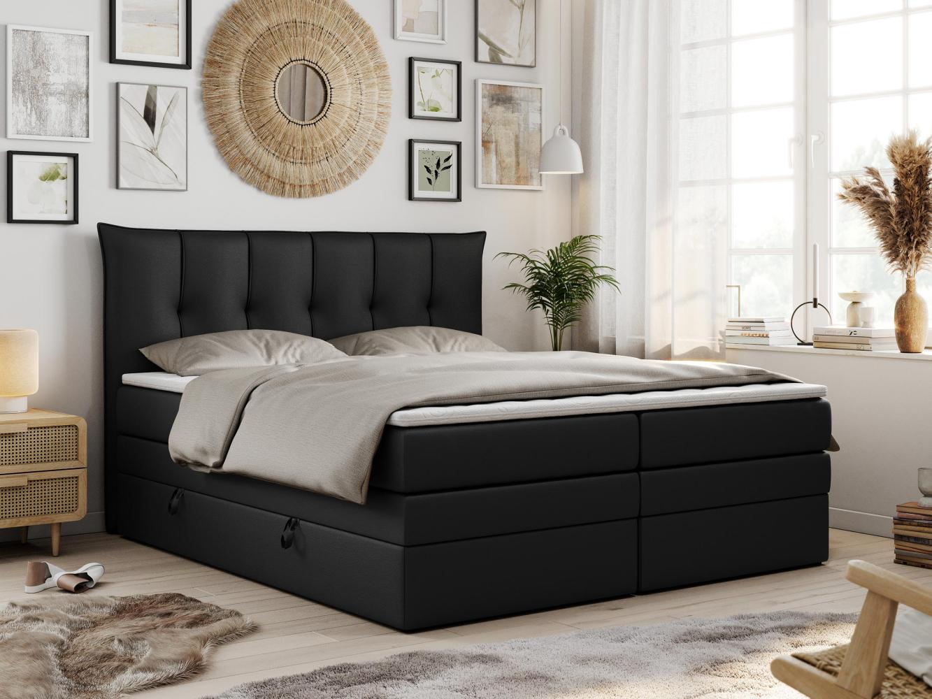 Boxspringbett 7-Zonen Taschenfederkernmatratze und Topper - PREMIUM-10-KING - 160x200cm - Schwarz Kunstleder - H3 Bild 1