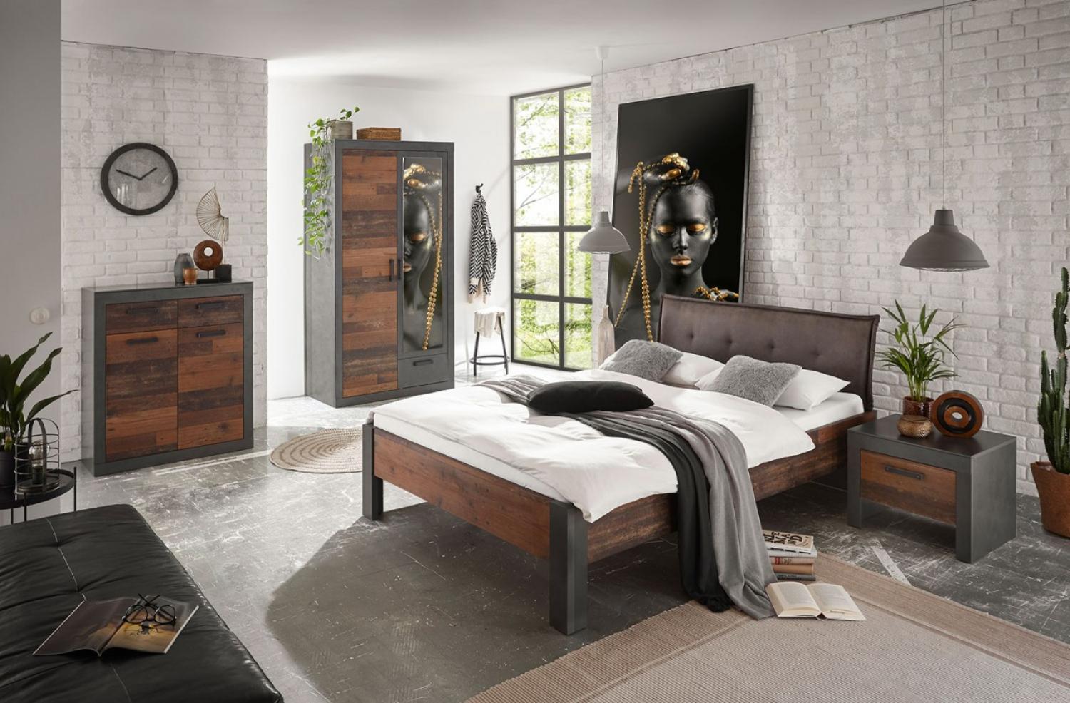 Schlafzimmer-Set Brooklyn Loft-Set 4-teilig 140x200cm matera old mix dekor Rahmenoptik, 140x200 Bild 1