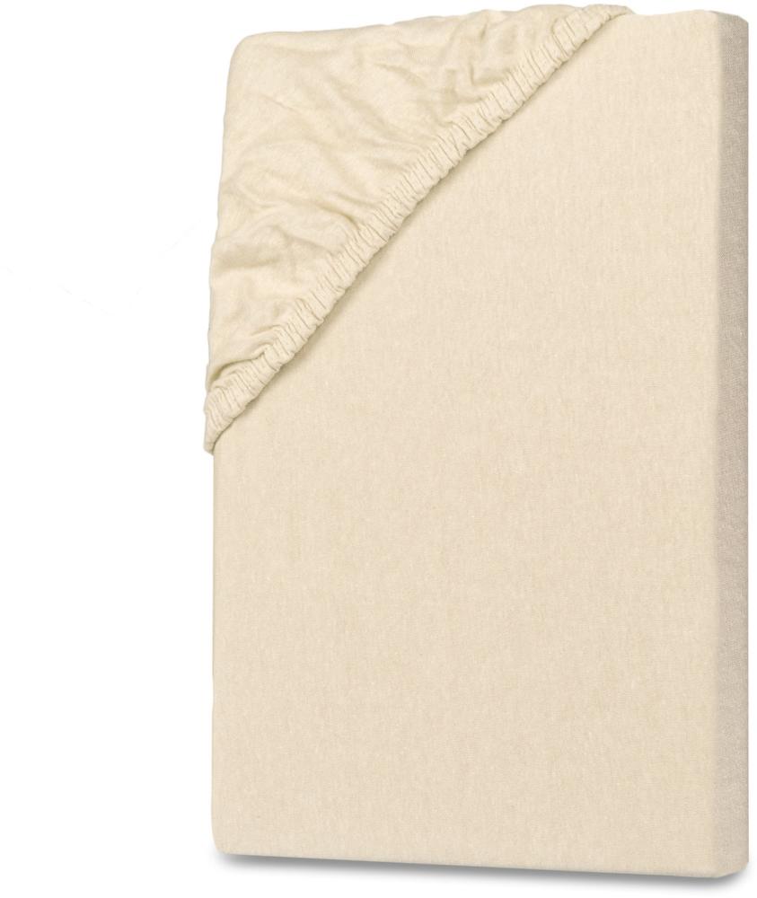 Jersey Spannbettlaken Spannbetttuch Betttuch 90-100x190-200cm 100% Baumwolle 130g/m² Öko-Tex Standard 100 Schnee-Creme Bild 1