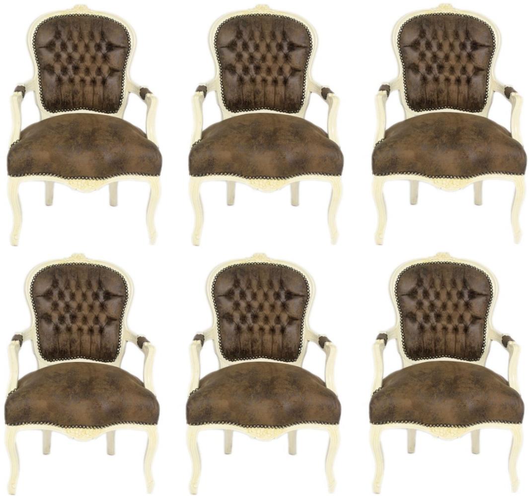 Casa Padrino Barock Salon Stuhl Set Braun / Creme 60 x 50 x H. 93 cm - 6 handgefertigte Salon Stühle mit Lederoptik - Barockmöbel Bild 1
