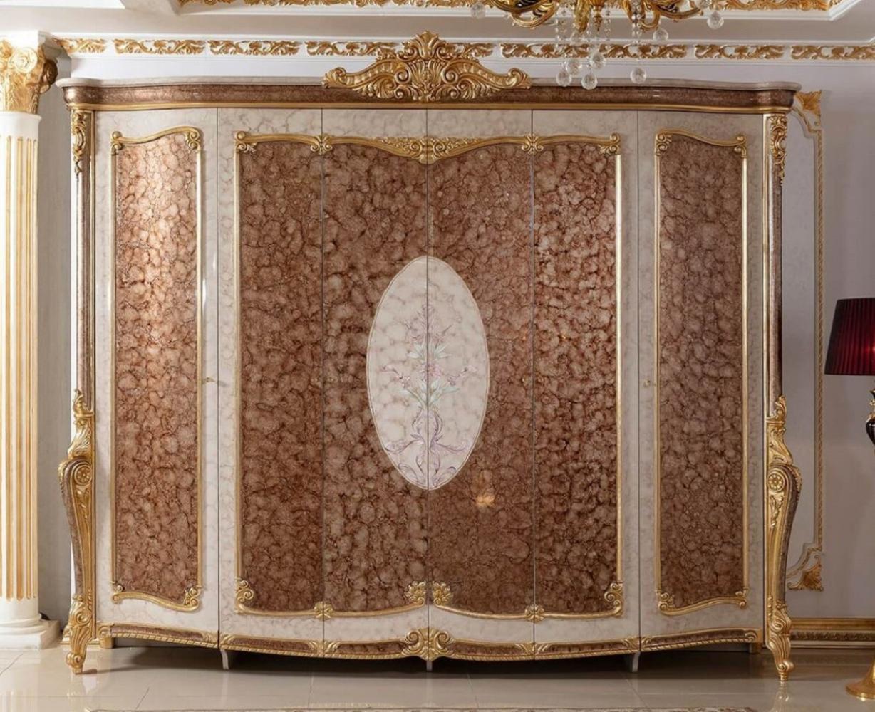 Casa Padrino Luxus Barock Schlafzimmerschrank Weiß / Braun / Gold - Prunkvoller Massivholz Kleiderschrank im Barockstil - Barock Schlafzimmer Möbel - Edel & Prunkvoll Bild 1