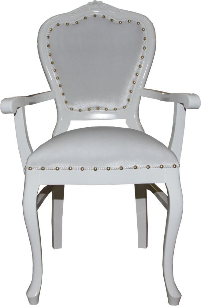 Casa Padrino Barock Luxus Damen Stuhl mit Armlehnen Weiss / Weiss - Damen Schminktisch Stuhl - Limited Edition Bild 1