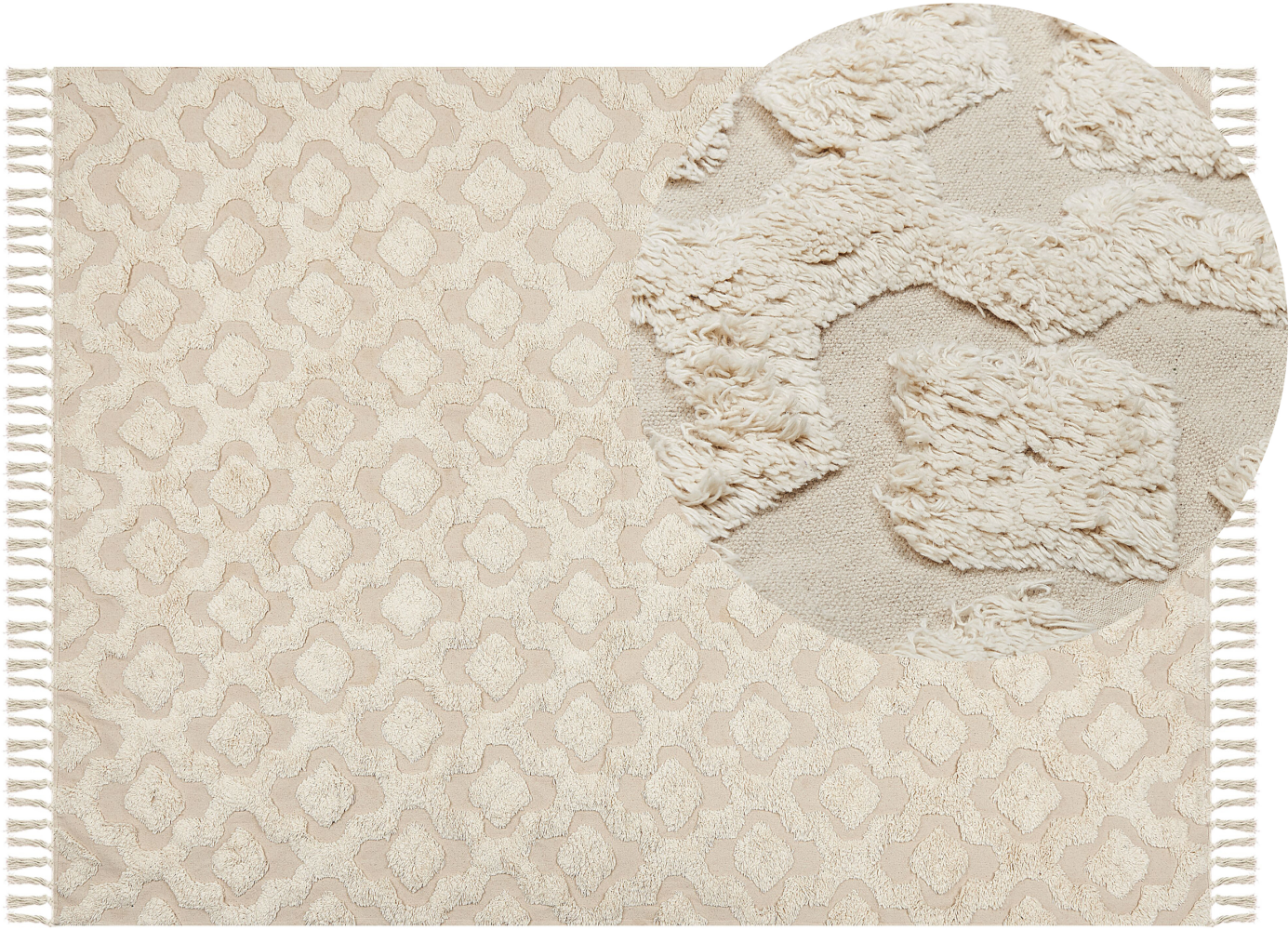 Teppich Baumwolle hellbeige 140 x 200 cm geometrisches Muster Kurzflor AKSARAY Bild 1