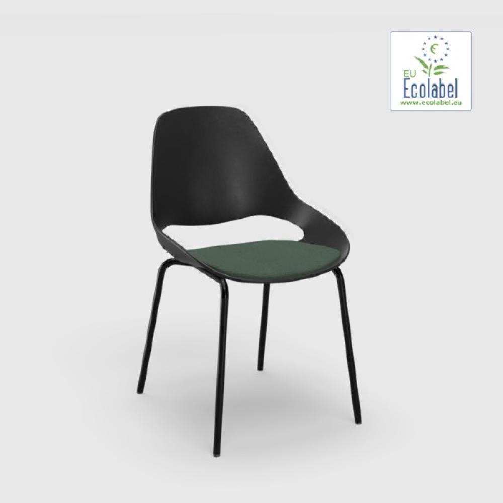 Stuhl ohne Armlehne FALK schwarz Tube aus Pulverbeschichtetem schwarzem Stahl Sitzpolster duneklgrün Bild 1