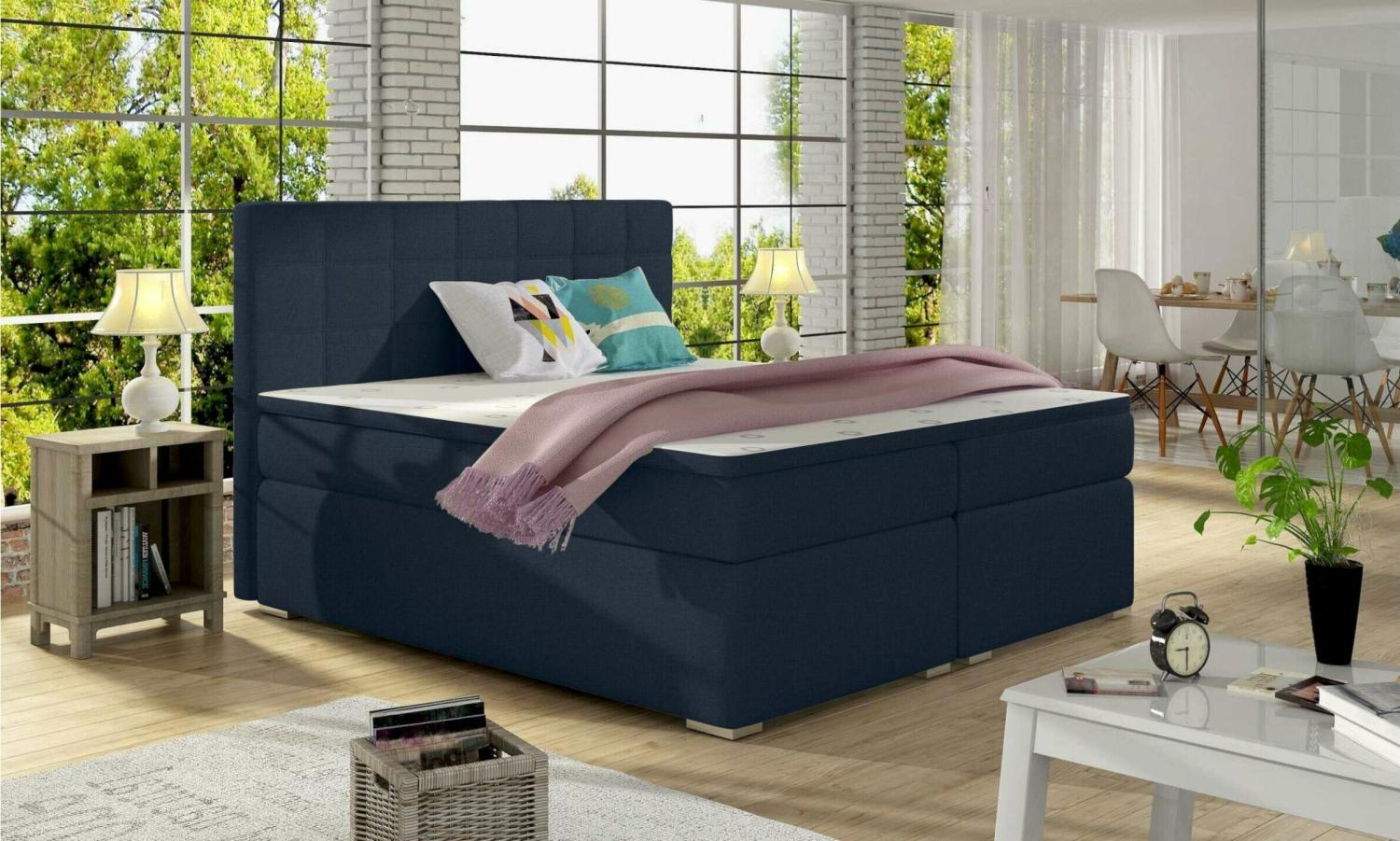 Stylefy Neptune Boxspringbett Dunkelblau Strukturstoff INARI 160x200 cm Bild 1