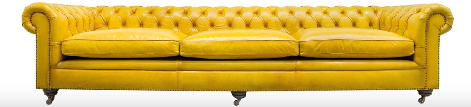 Casa Padrino Luxus Chesterfield 3er Sofa Gelb 320 x 110 x H. 71 cm Bild 1