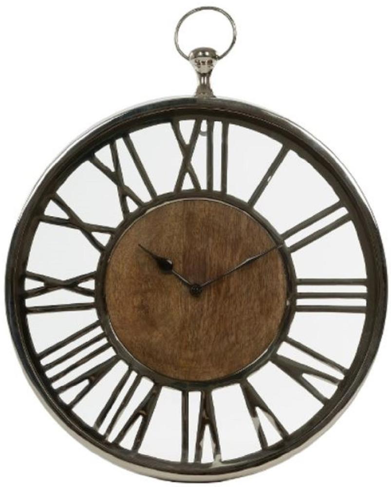 Casa Padrino Luxus Wanduhr im Design einer antiken Taschenuhr Silber / Naturfarben Ø 45 cm - Dekorative runde Uhr mit einem Ziffernblatt aus unbehandeltem Holz Bild 1