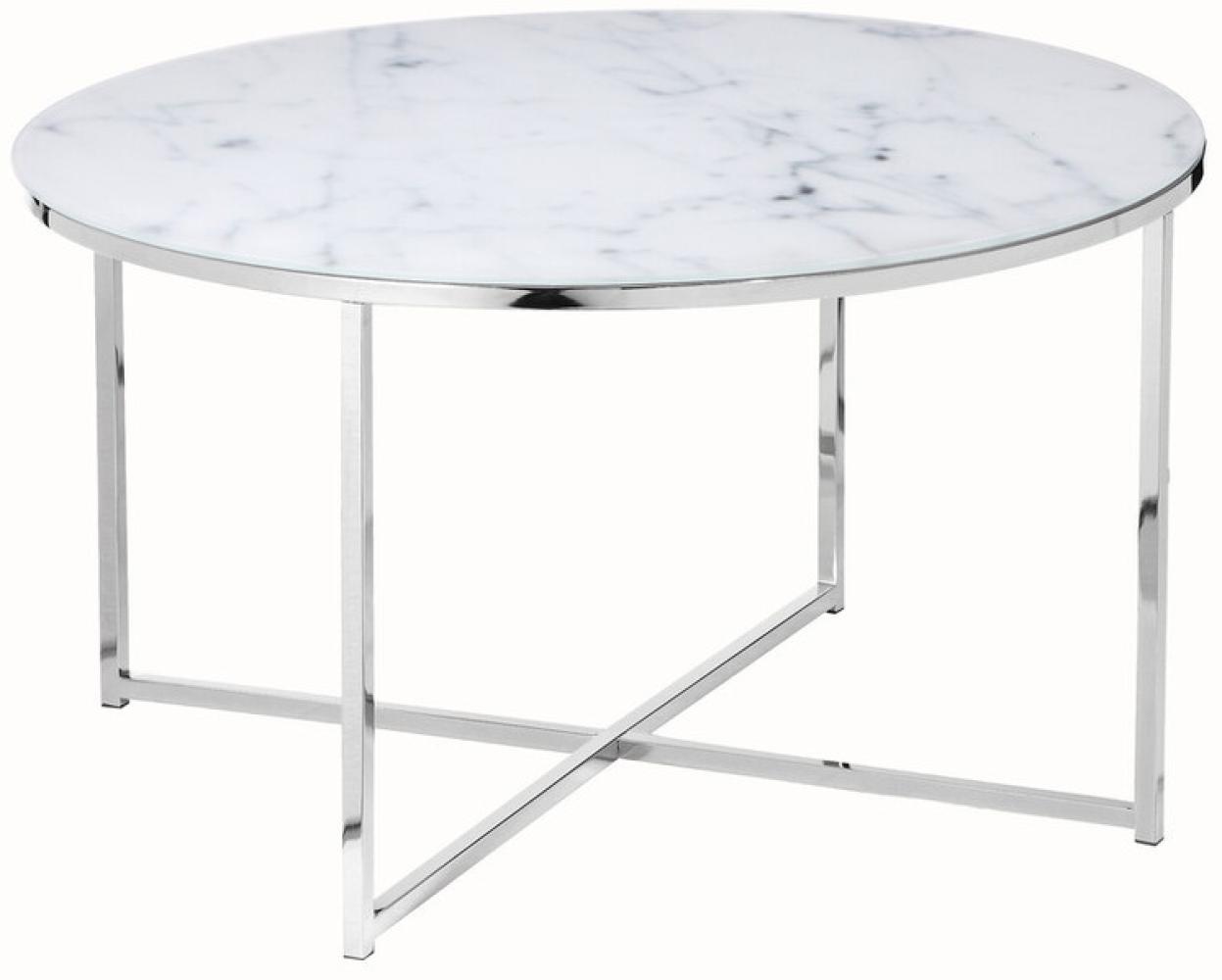 Tisch Couchtisch Durchmesser 80 cm Metall und Glas Chrom/Weiß Bild 1