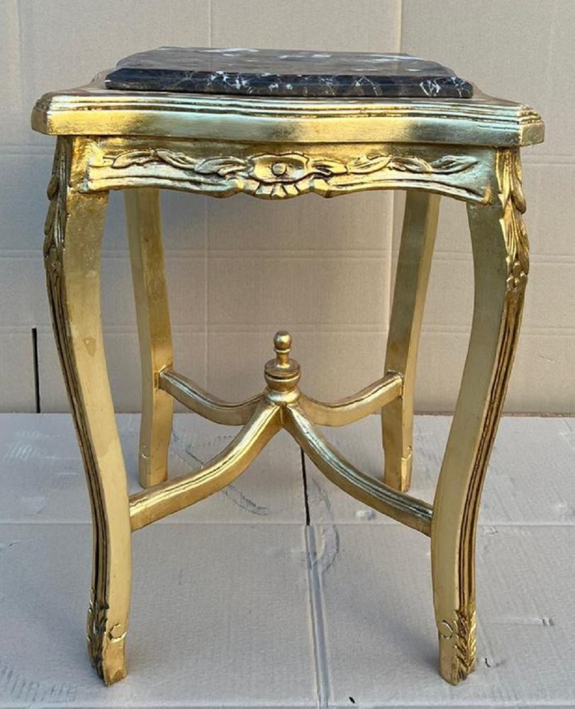 Casa Padrino Barock Beistelltisch Gold / Schwarz - Antik Stil Massivholz Tisch mit Marmorplatte - Antik Stil Möbel - Barock Möbel Bild 1