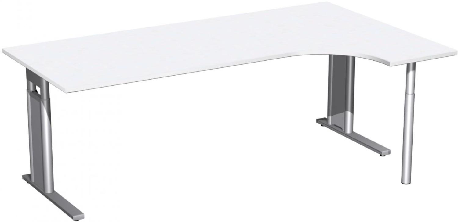 PC-Schreibtisch rechts, höhenverstellbar, 200x120cm, Weiß / Silber Bild 1