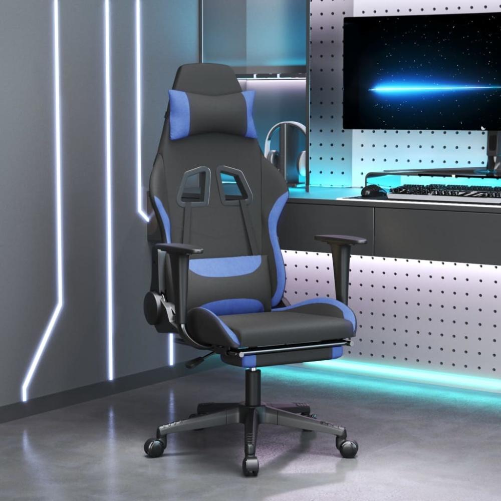 Gaming-Stuhl mit Fußstütze Drehbar Schwarz und Blau Stoff, Drehbar [345507] Bild 1