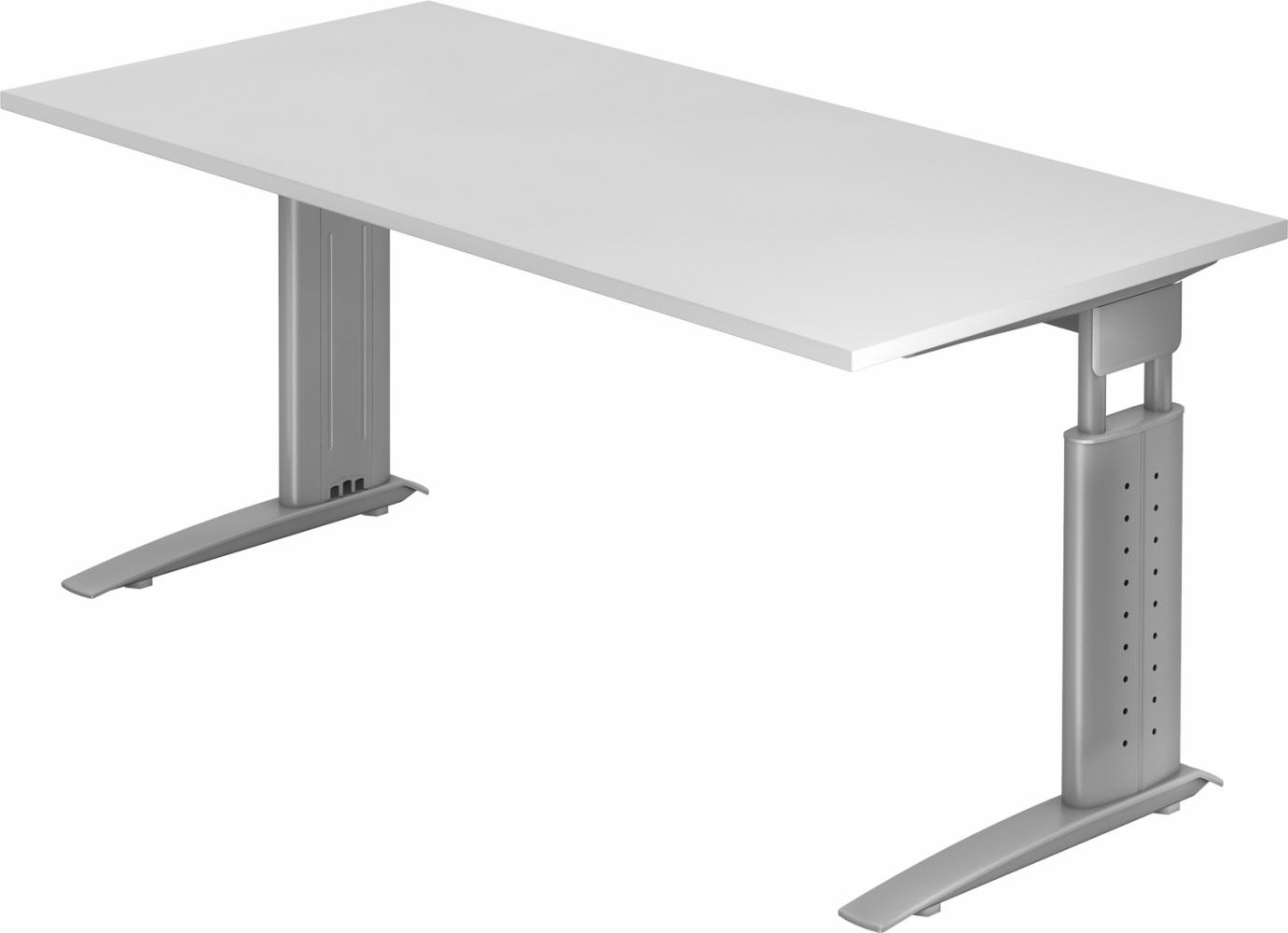 bümö® Schreibtisch U-Serie höhenverstellbar, Tischplatte 160 x 80 cm in weiß, Gestell in silbergrau Bild 1